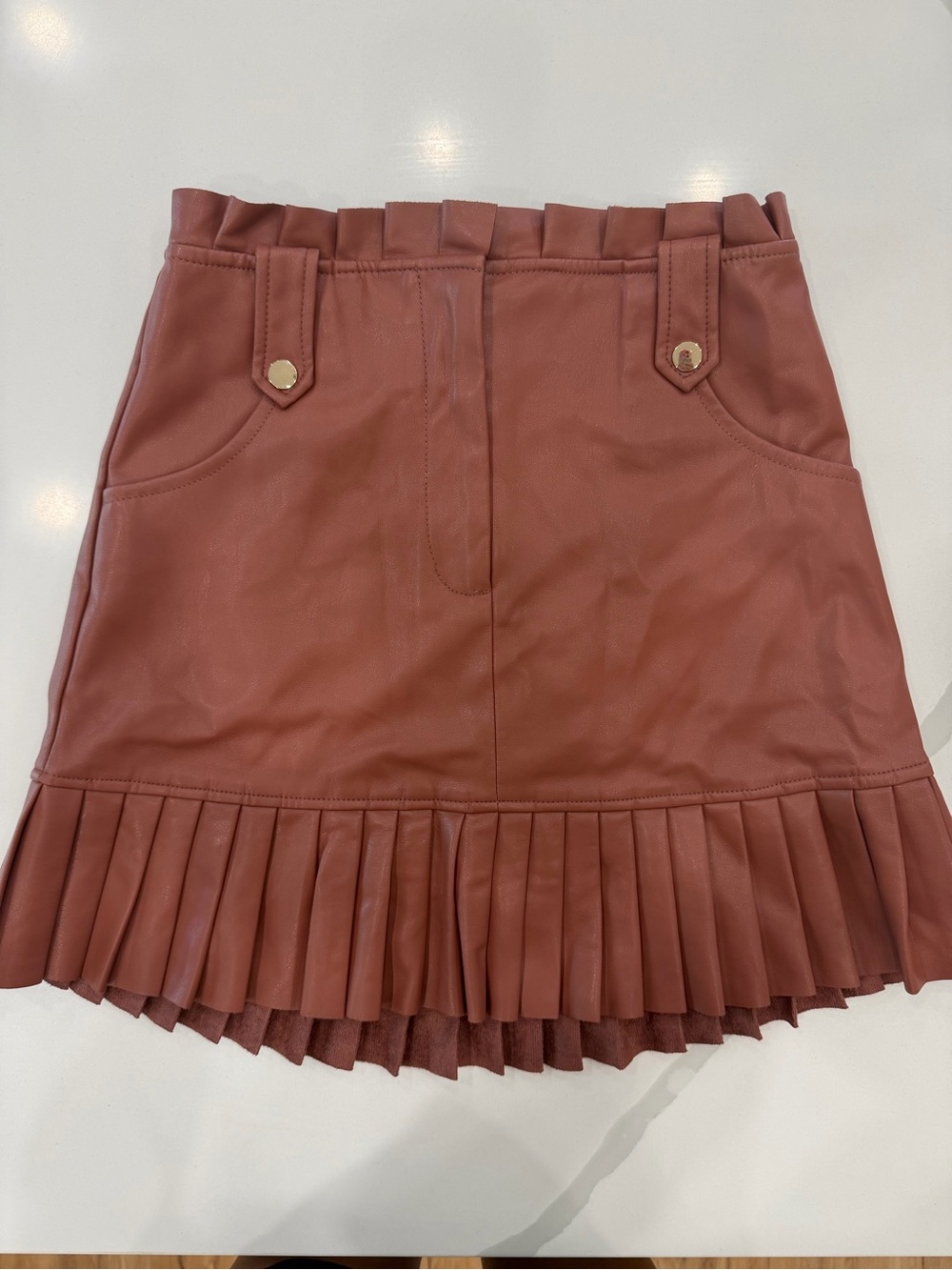 Zara Rust Pleated Faux Leather Mini Skirt